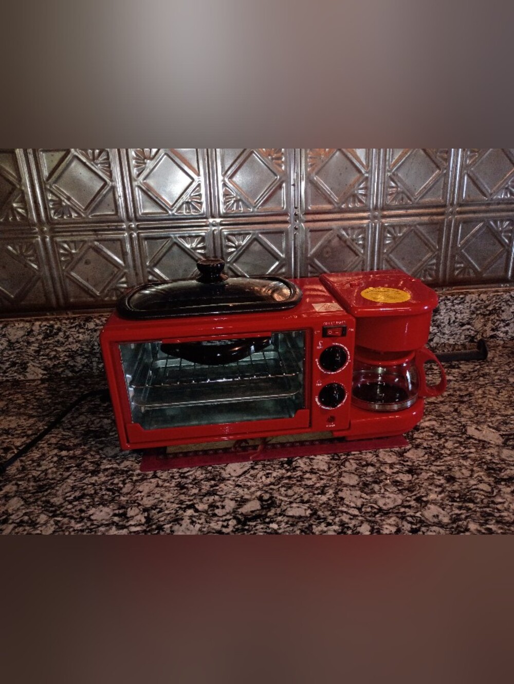 Red 3-in-1 Toaster Oven with Coffee Maker